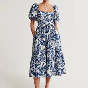Abercrombie & Fitch Emerson Poplin Puff Sleeve Dress in Blue Print